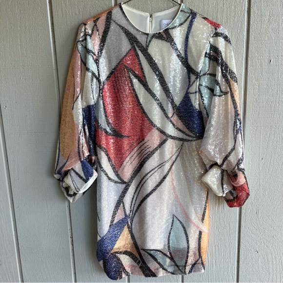 One33 Social Sequin Abstract Print Full Sleeve Cocktail Dress Size 4 - Picture 1 of 12
